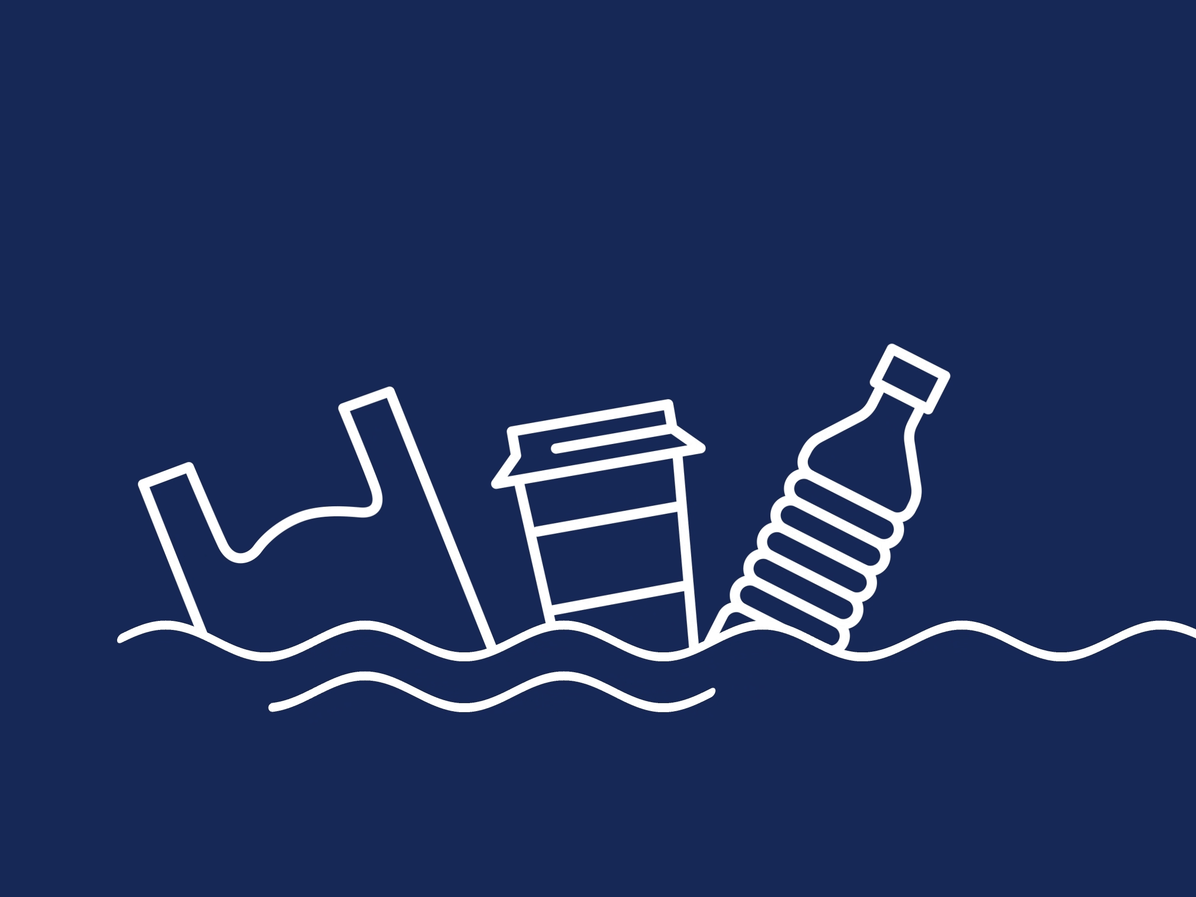 Animated illustrations of trash floating in water getting scooped up by a net, followed by text "How important is it to protect Great Lakes water quality" with a chart showing percentage of "important" responses: 2015: 85%; 2018: 88%; 2021: 90%; 2024: 94%