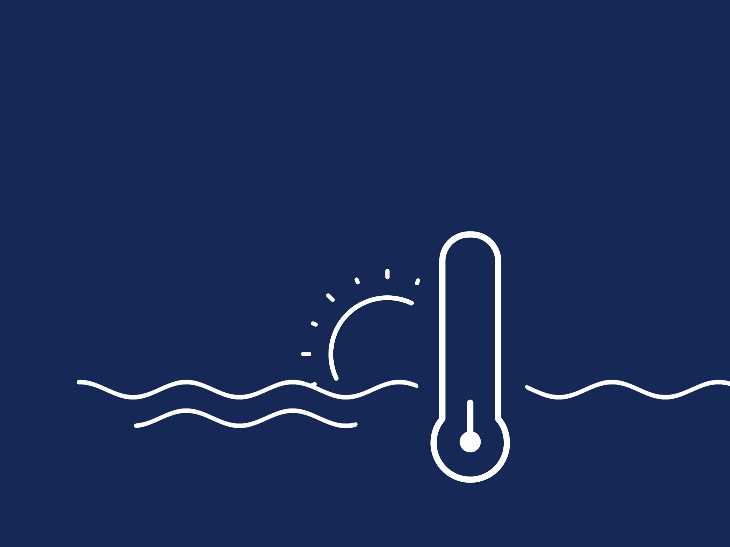 Illustrations animées d'un thermomètre dans l'eau alors que le soleil s'intensifie, suivies du texte « 90% des gens pensent que le changement climatique mondial augmentera la pression sur les Grands Lacs ».