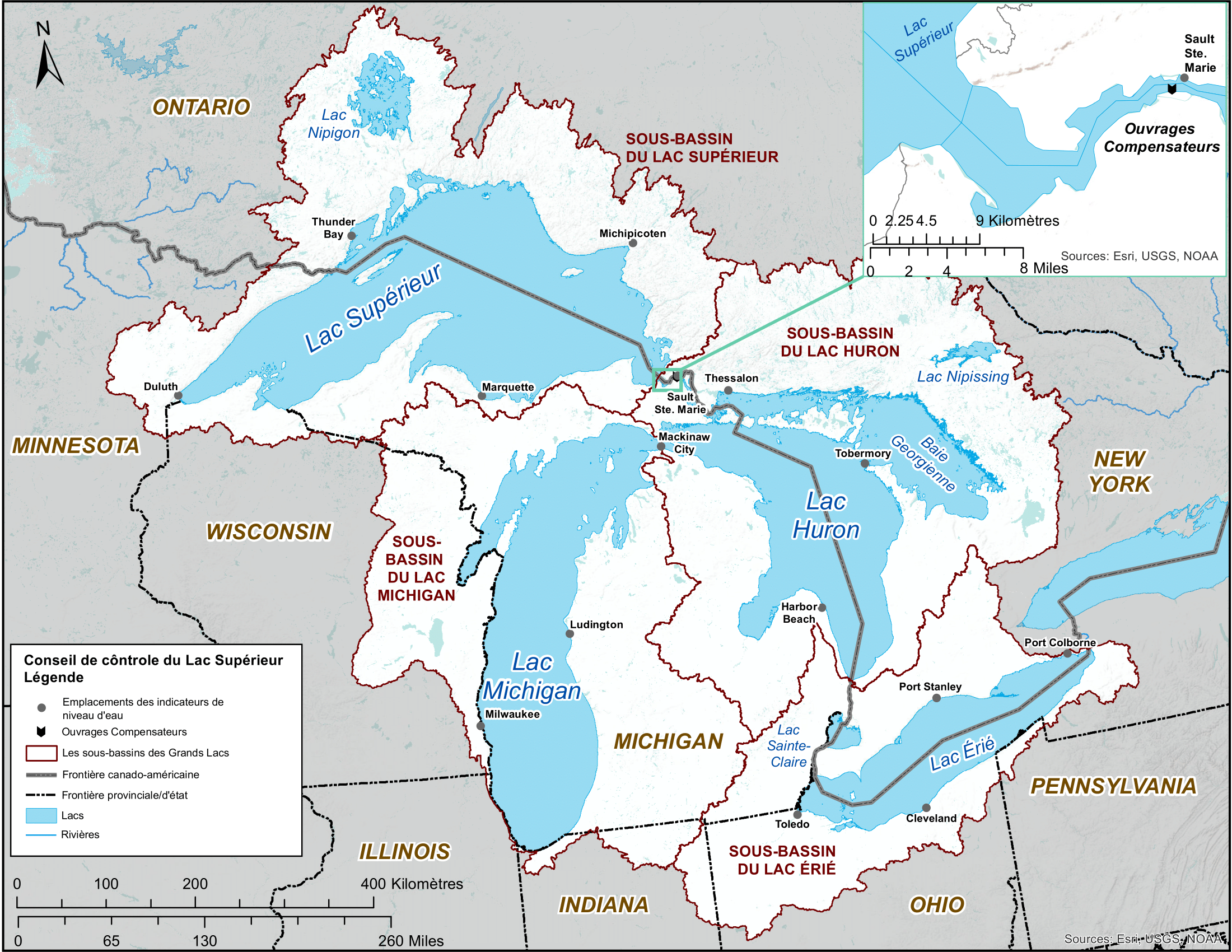 CICLS - Carte des sous-bassins des Grands Lacs
