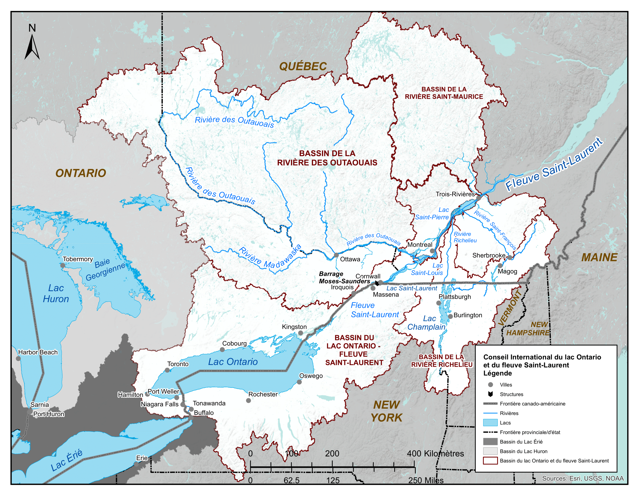 CILOFSL- Carte du bassin du Lac Ontario et du Fleuve Saint-Laurent