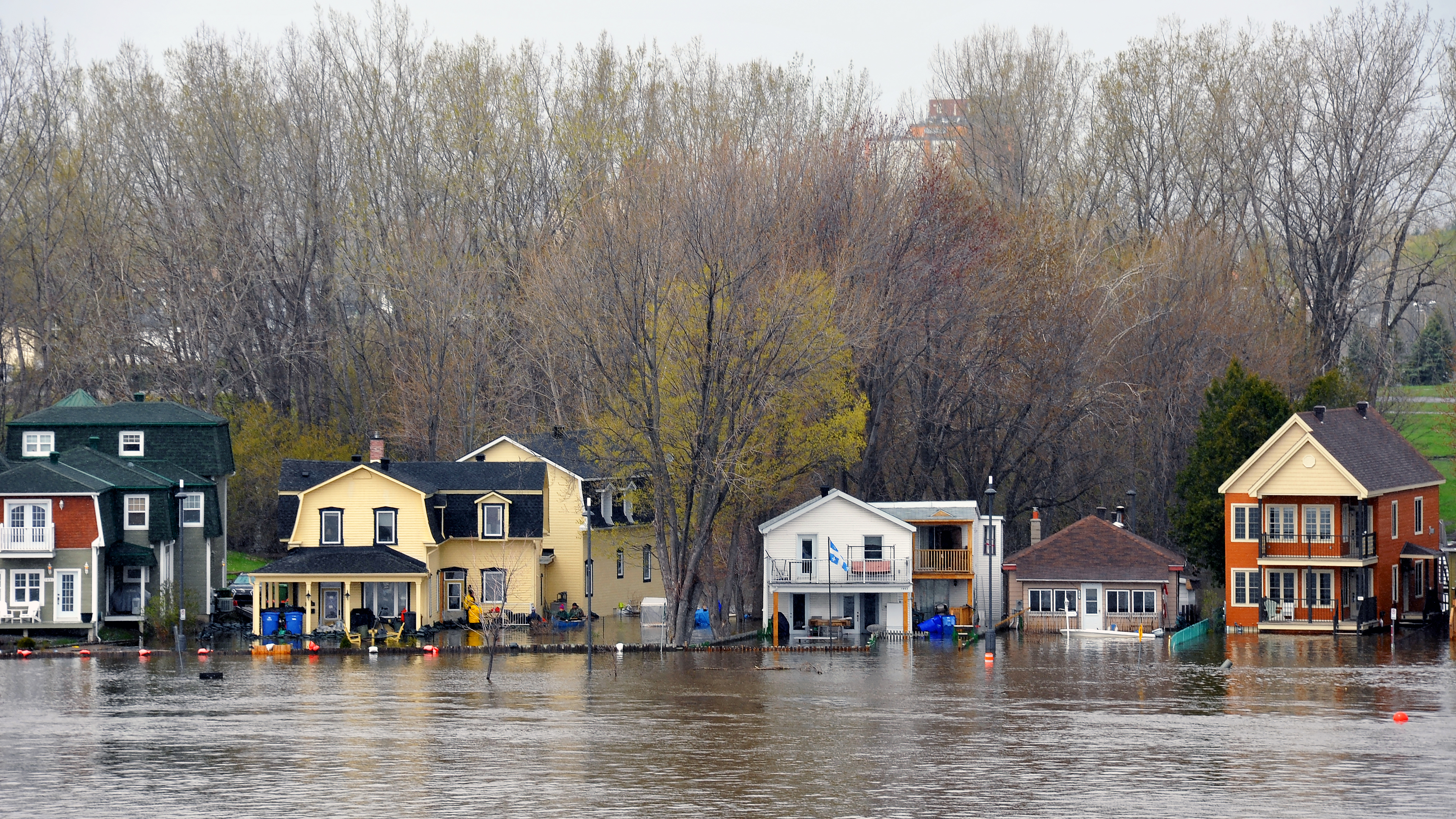 Image of the the severe flooding on the Quebec side of the swollen Ottawa River. Pointe Gatineau is one of several areas in North America that has suffered flood conditions.