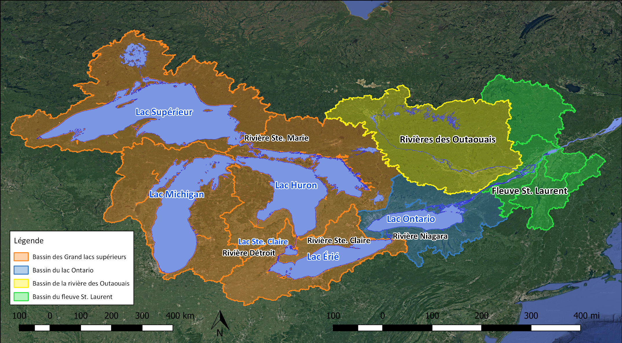 Carte du bassin des Grands Lacs et du fleuve Saint-Laurent