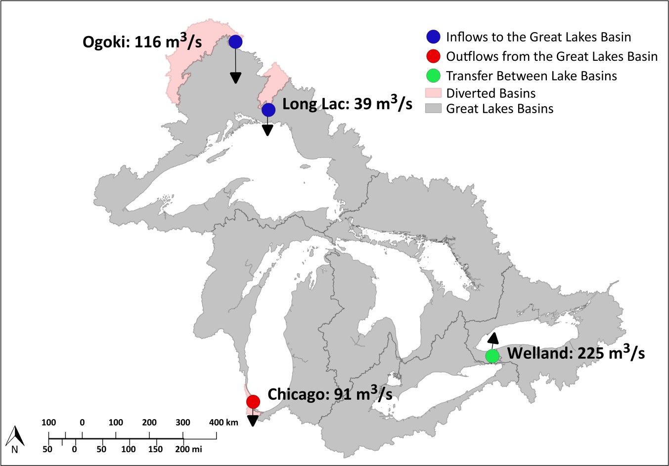 Map of Great Lakes Diversions