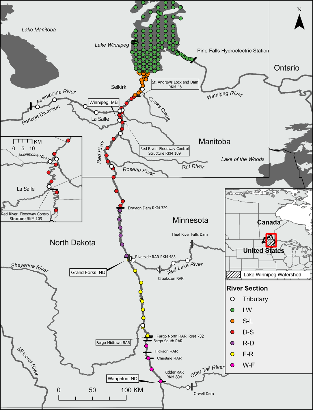 map receiver array red river fish 