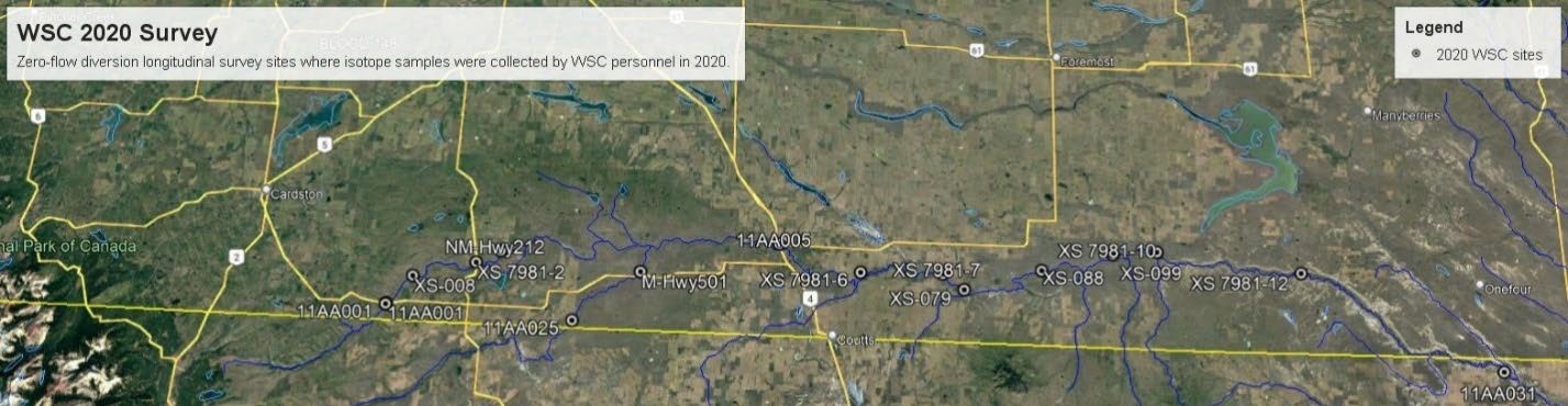 map survey sites milk river 2020