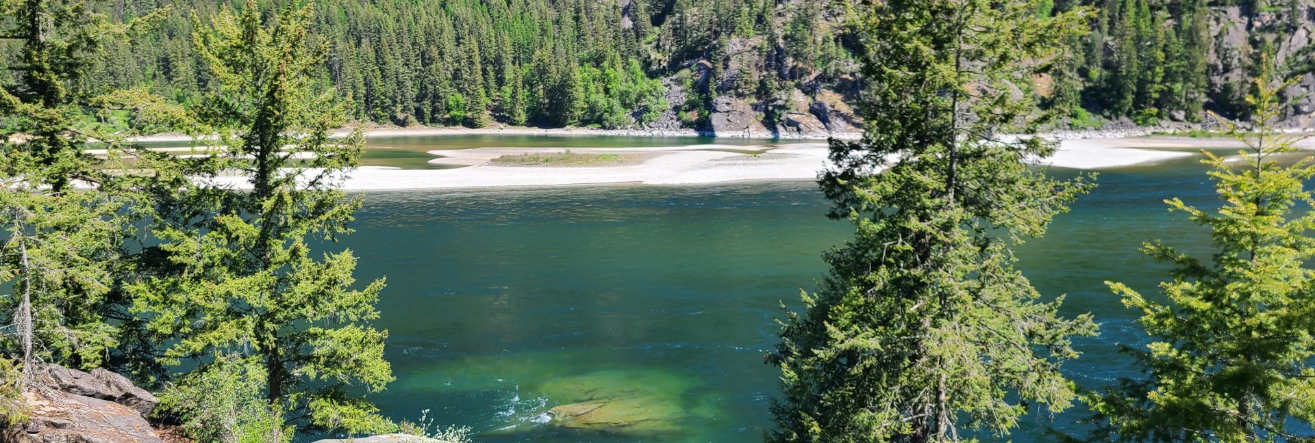View of the natural restriction of Kootenay Lake at Grohman Narrows