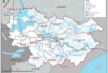 Rainy Lake and the Lake of the Woods basin map