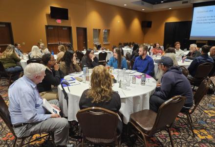 A small group roundtable discussion at the Great Lakes Beach Association Conference in Grand Portage, Minnesota, in October 2024. Credit: IJC