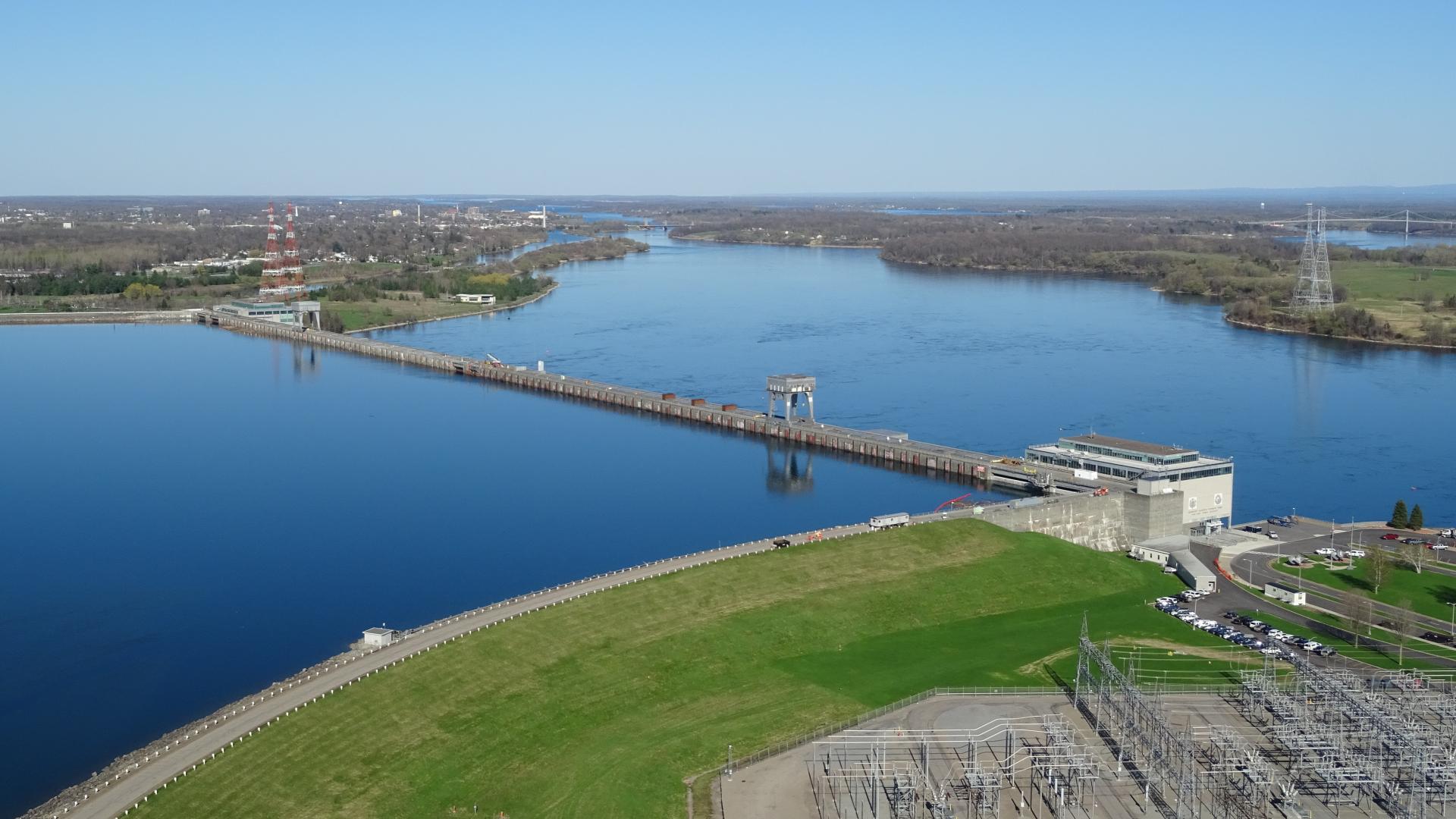 Drone shot of Moses-Saunders Dam