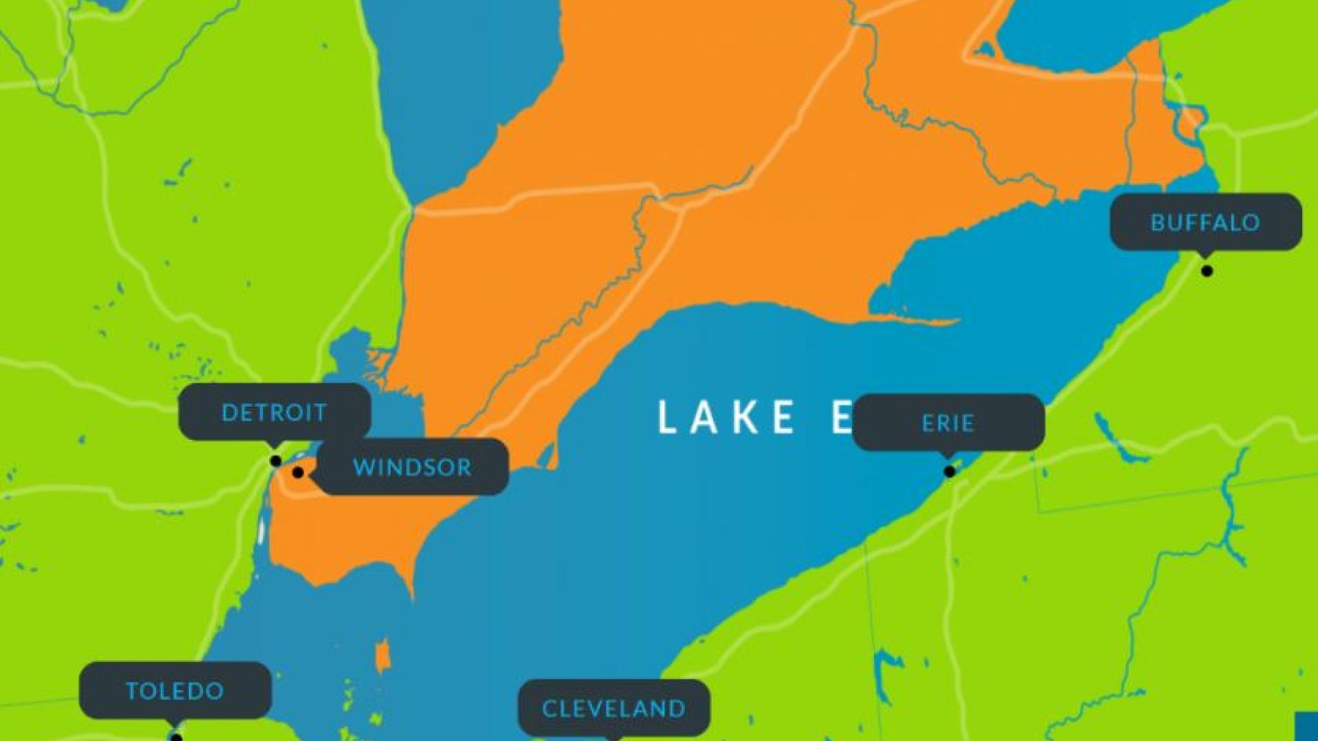 map of cities participating in Lake Erie hack