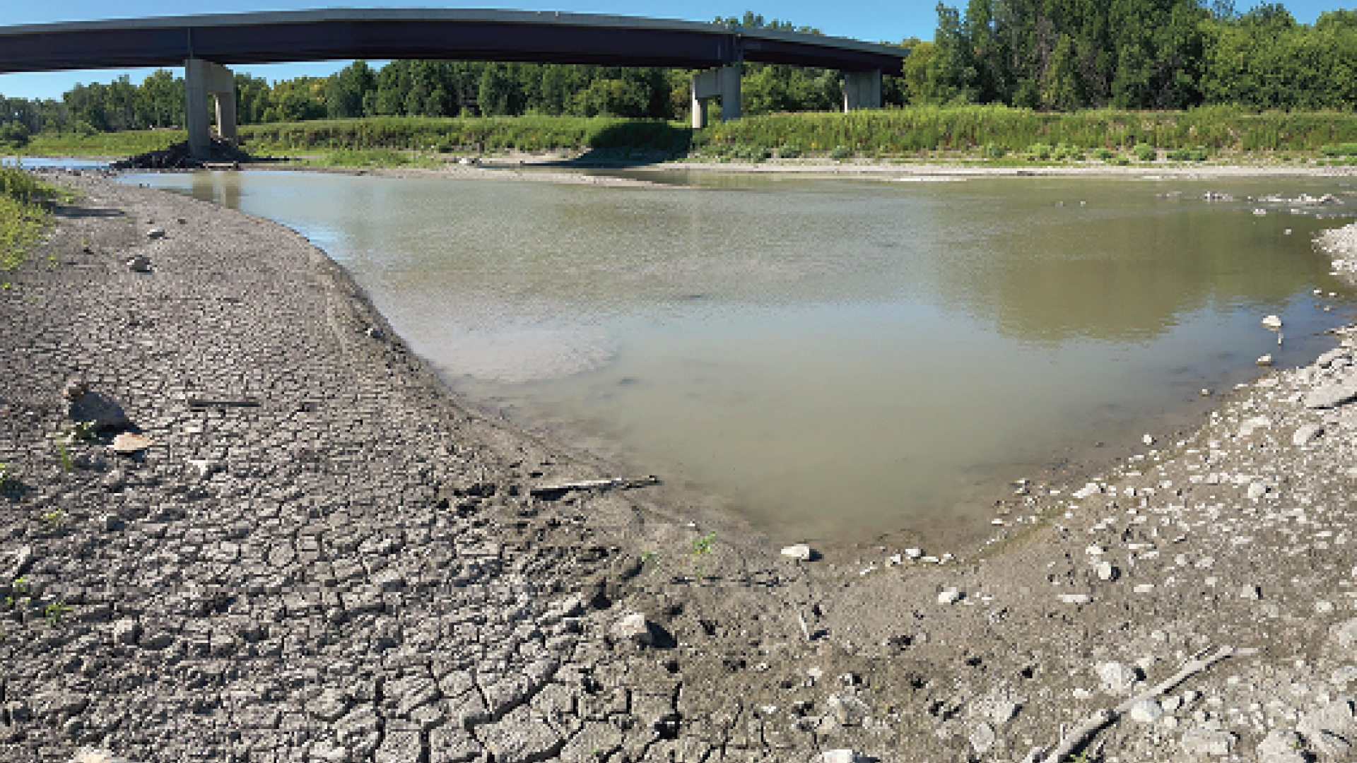 The Red River near the streamgage in Halstad, Minnesota during low-flow conditions in August 2021. Credit: USGS 