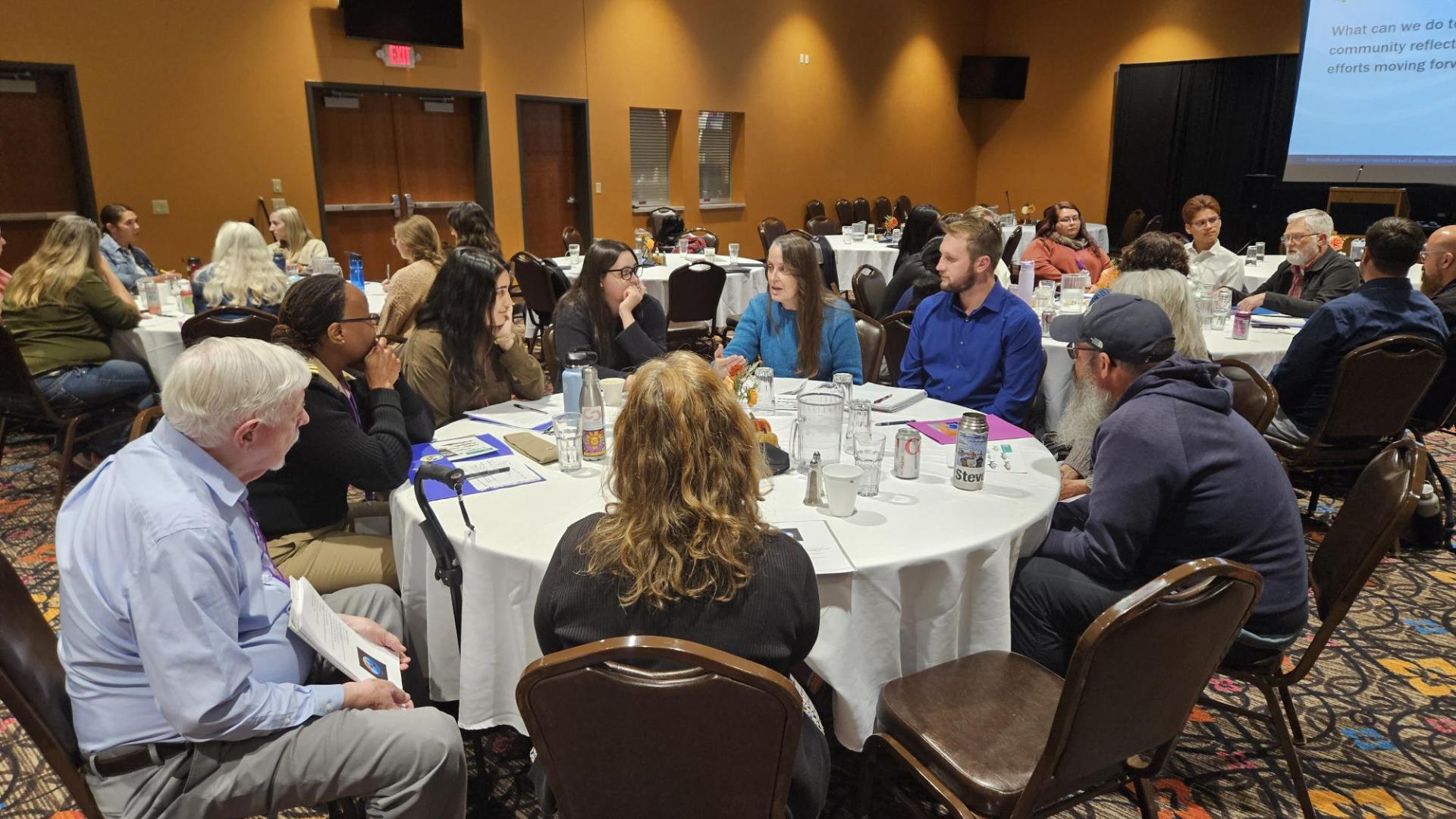 A small group roundtable discussion at the Great Lakes Beach Association Conference in Grand Portage, Minnesota, in October 2024. Credit: IJC