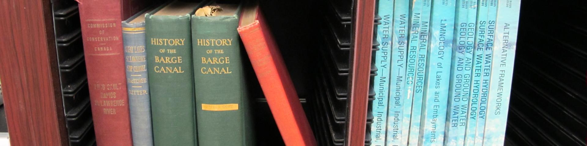 Image of books focusing on the history of the barge canal