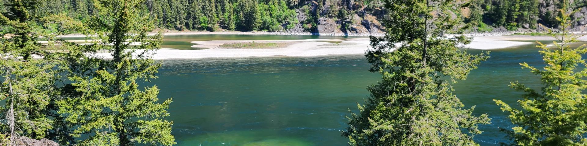 View of the natural restriction of Kootenay Lake at Grohman Narrows