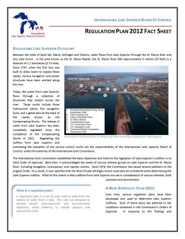 Image of the first page of the International Lake Superior Board of Control's Regulation Plan 2012 Fact Sheet